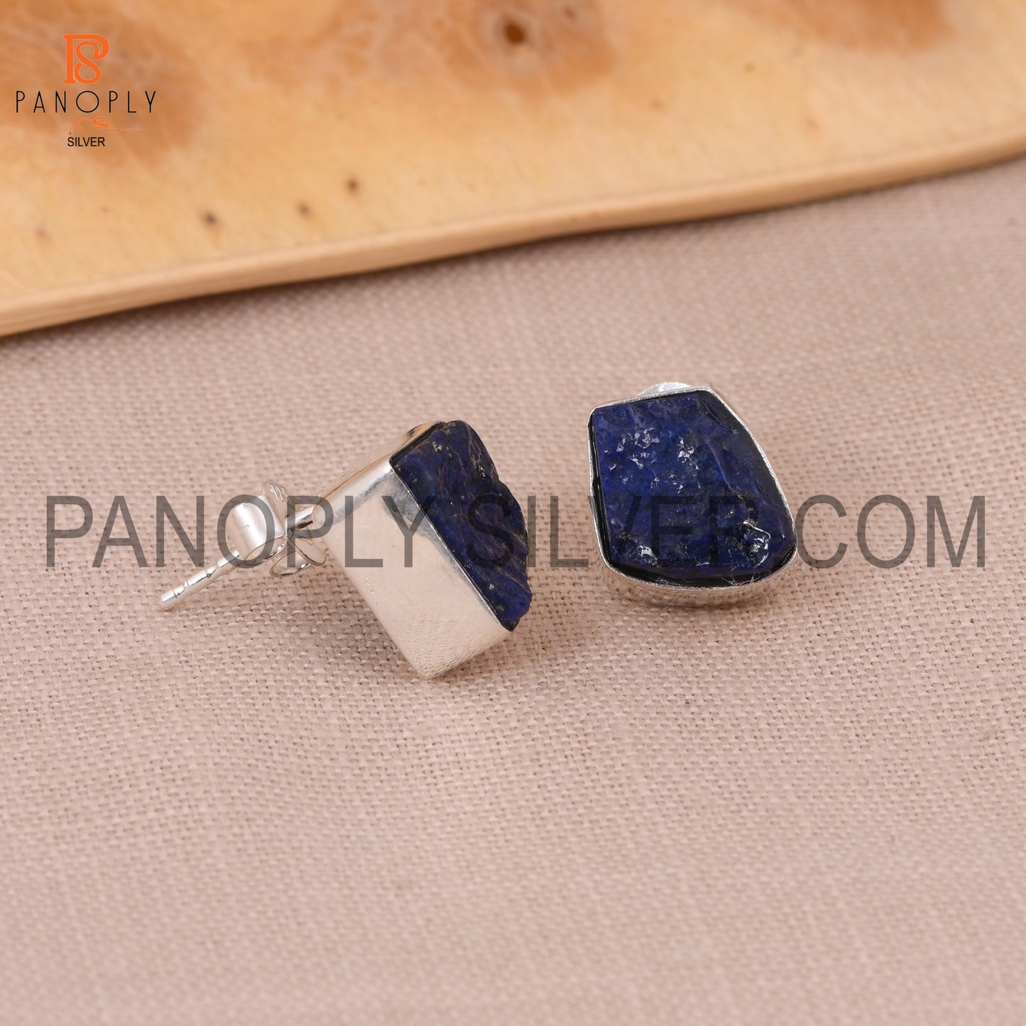 925 Silver Lapis December Birthstone Rough Stud Earrings