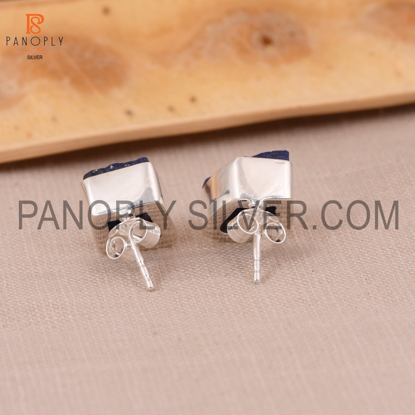 925 Silver Lapis December Birthstone Rough Stud Earrings