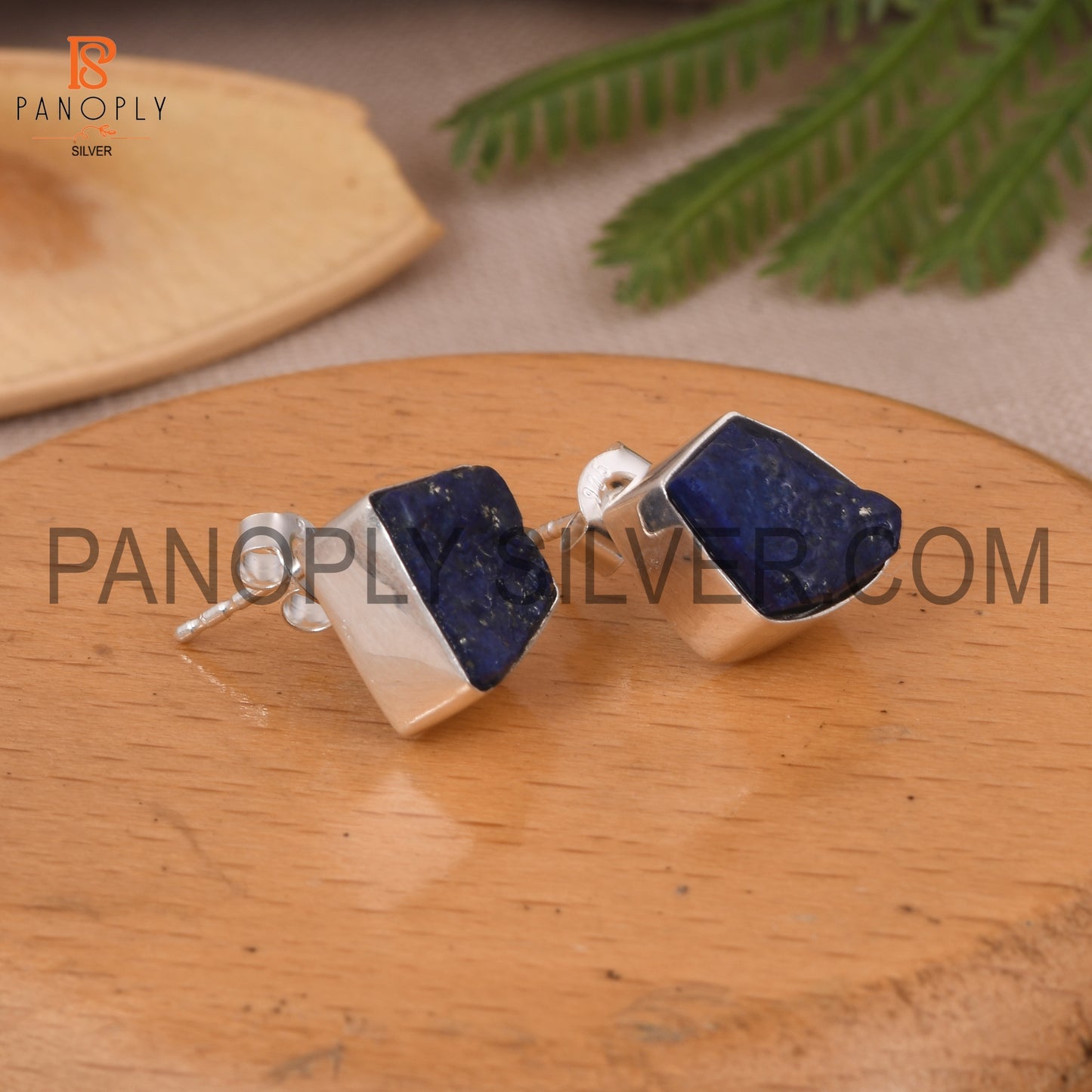 925 Silver Lapis December Birthstone Rough Stud Earrings
