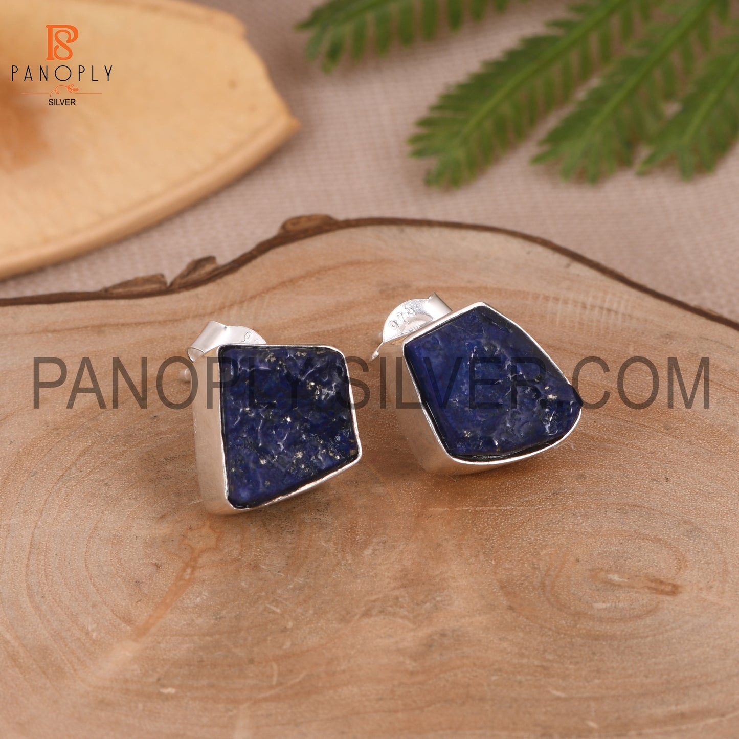 925 Silver Lapis December Birthstone Rough Stud Earrings