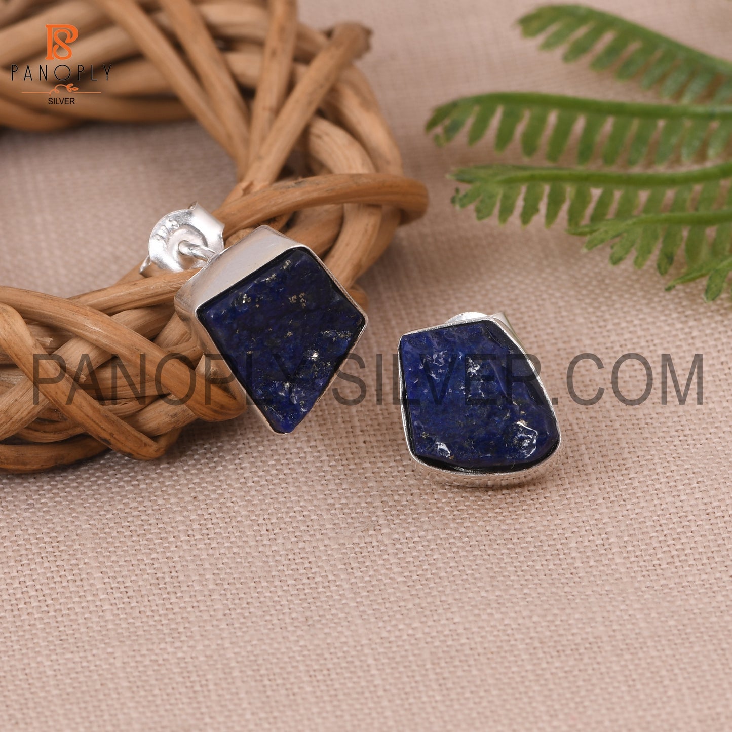 925 Silver Lapis December Birthstone Rough Stud Earrings