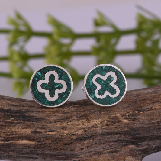 Simple Malachite Inlay 925 Stamp Sterling Silver Earrings