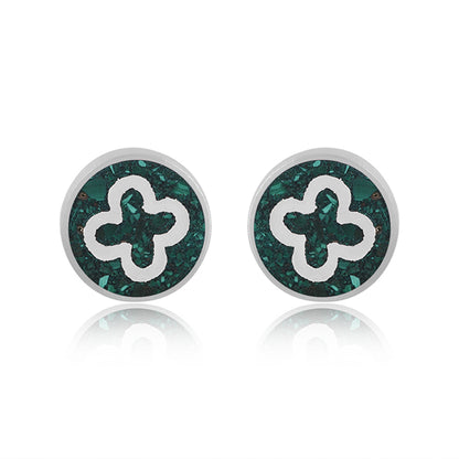 Simple Malachite Inlay 925 Stamp Sterling Silver Earrings