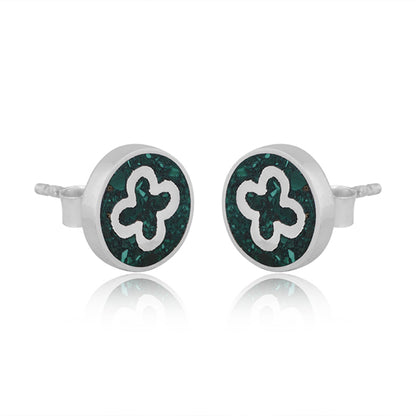 Simple Malachite Inlay 925 Stamp Sterling Silver Earrings