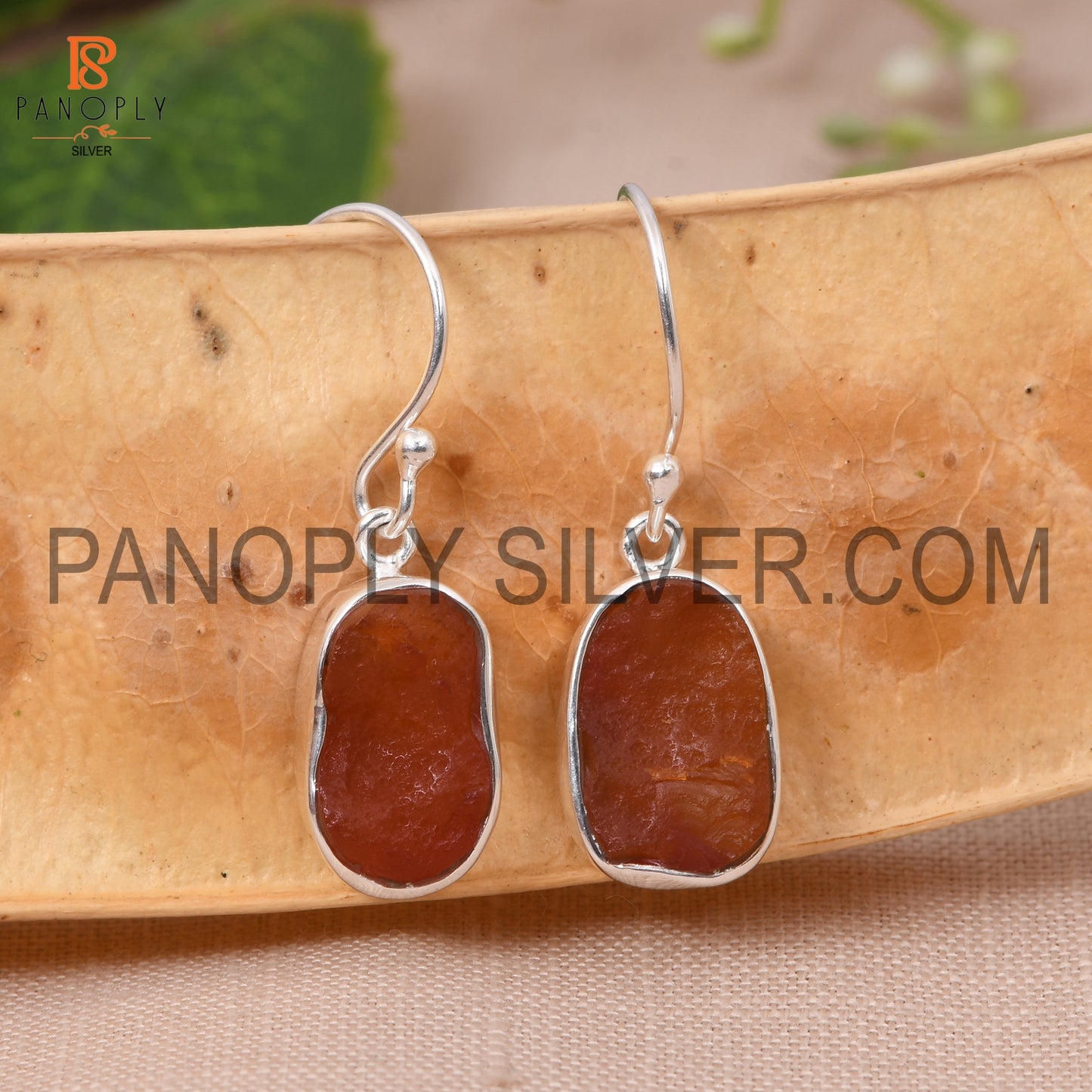 Silver Rough Natural Carnelian Earrings For Women