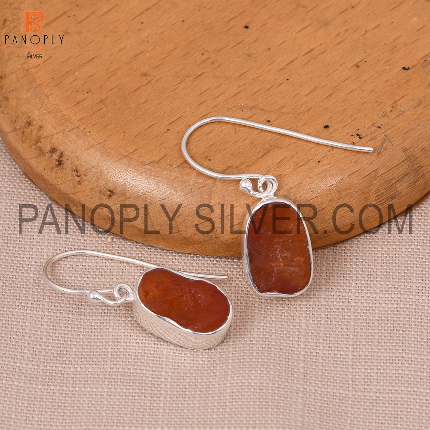 Silver Rough Natural Carnelian Earrings For Women