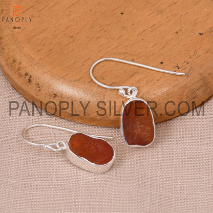 Silver Rough Natural Carnelian Earrings For Women