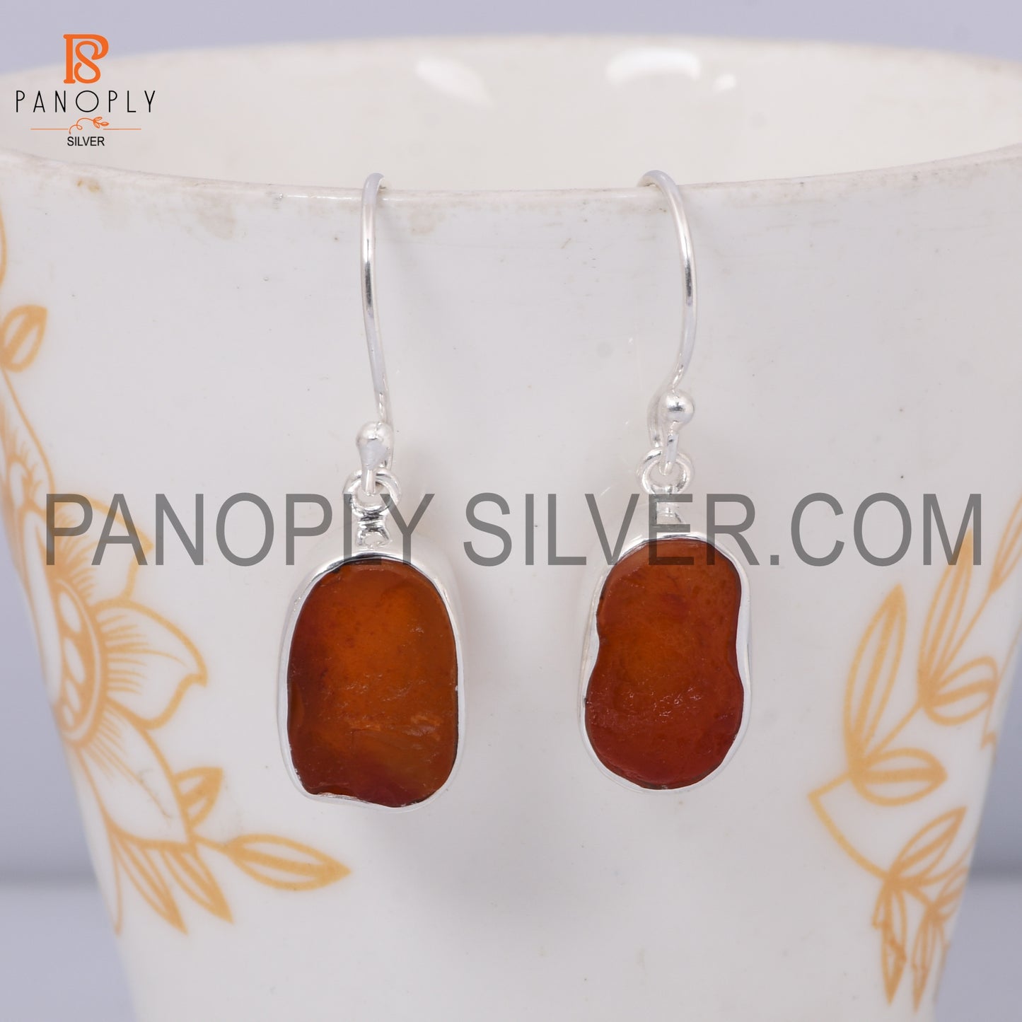 Silver Rough Natural Carnelian Earrings For Women
