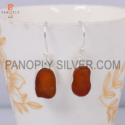 Silver Rough Natural Carnelian Earrings For Women
