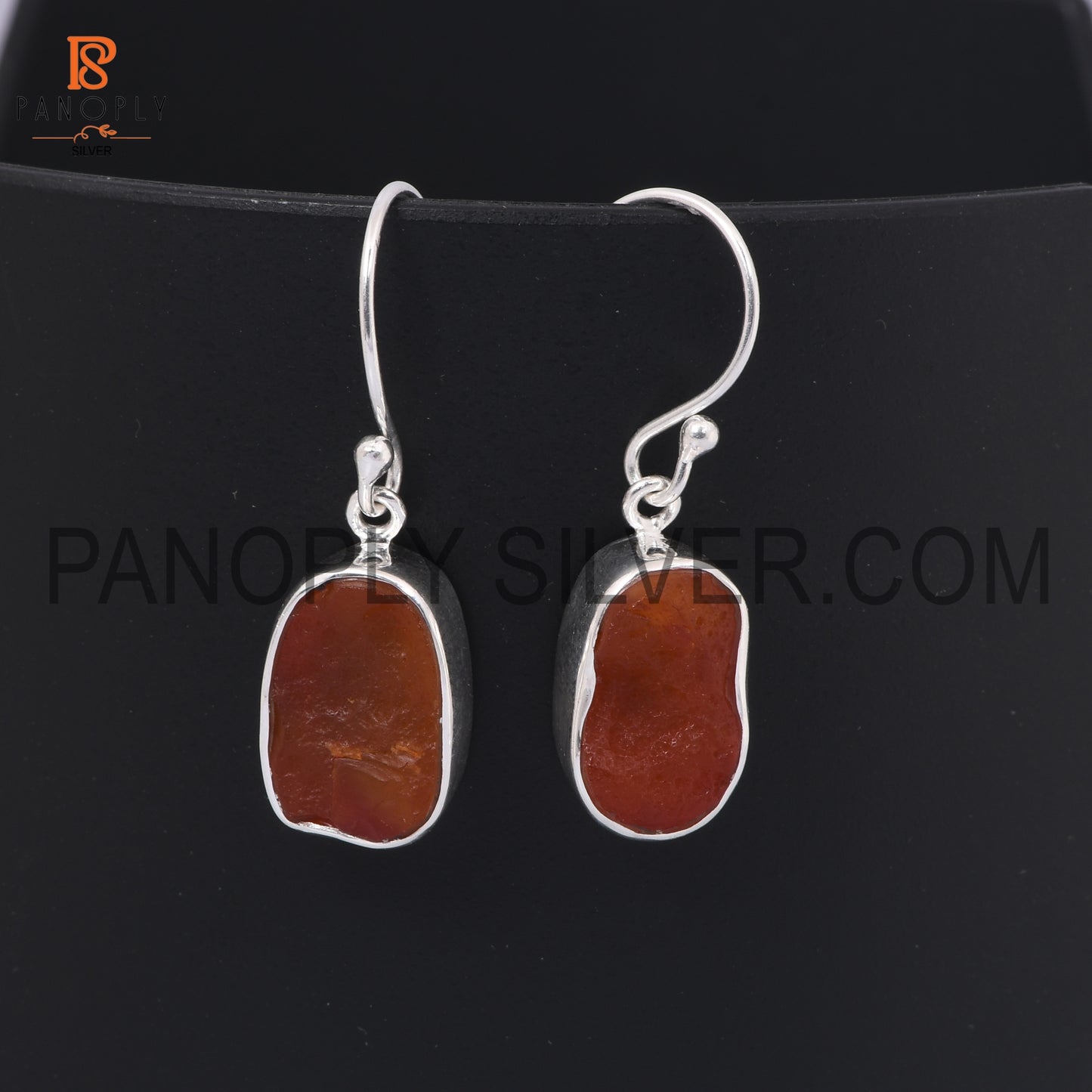 Silver Rough Natural Carnelian Earrings For Women