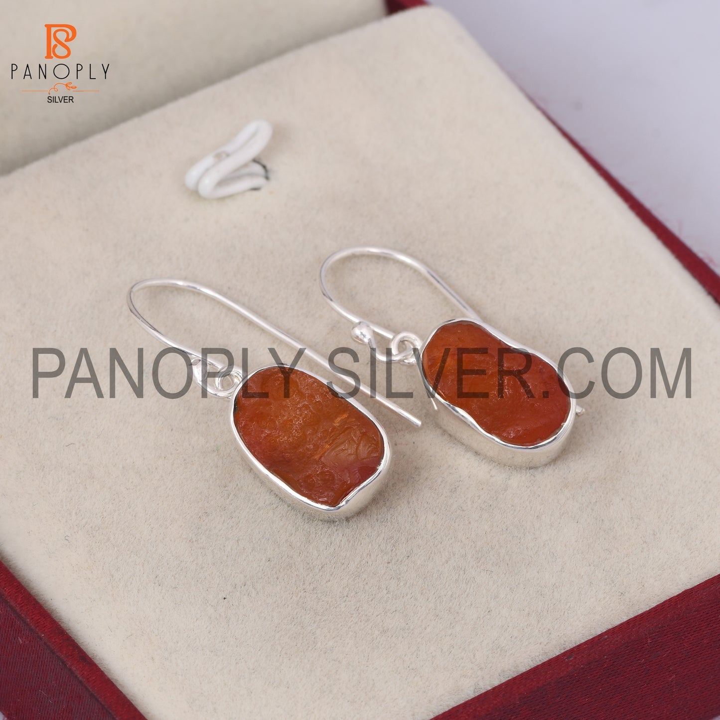Silver Rough Natural Carnelian Earrings For Women