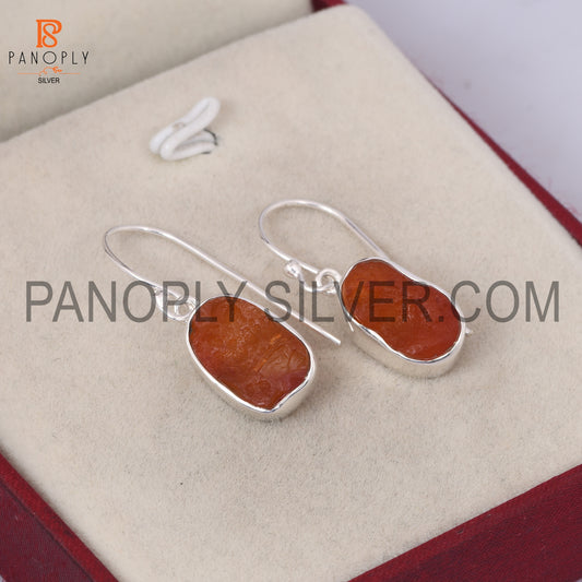 Silver Rough Natural Carnelian Earrings For Women