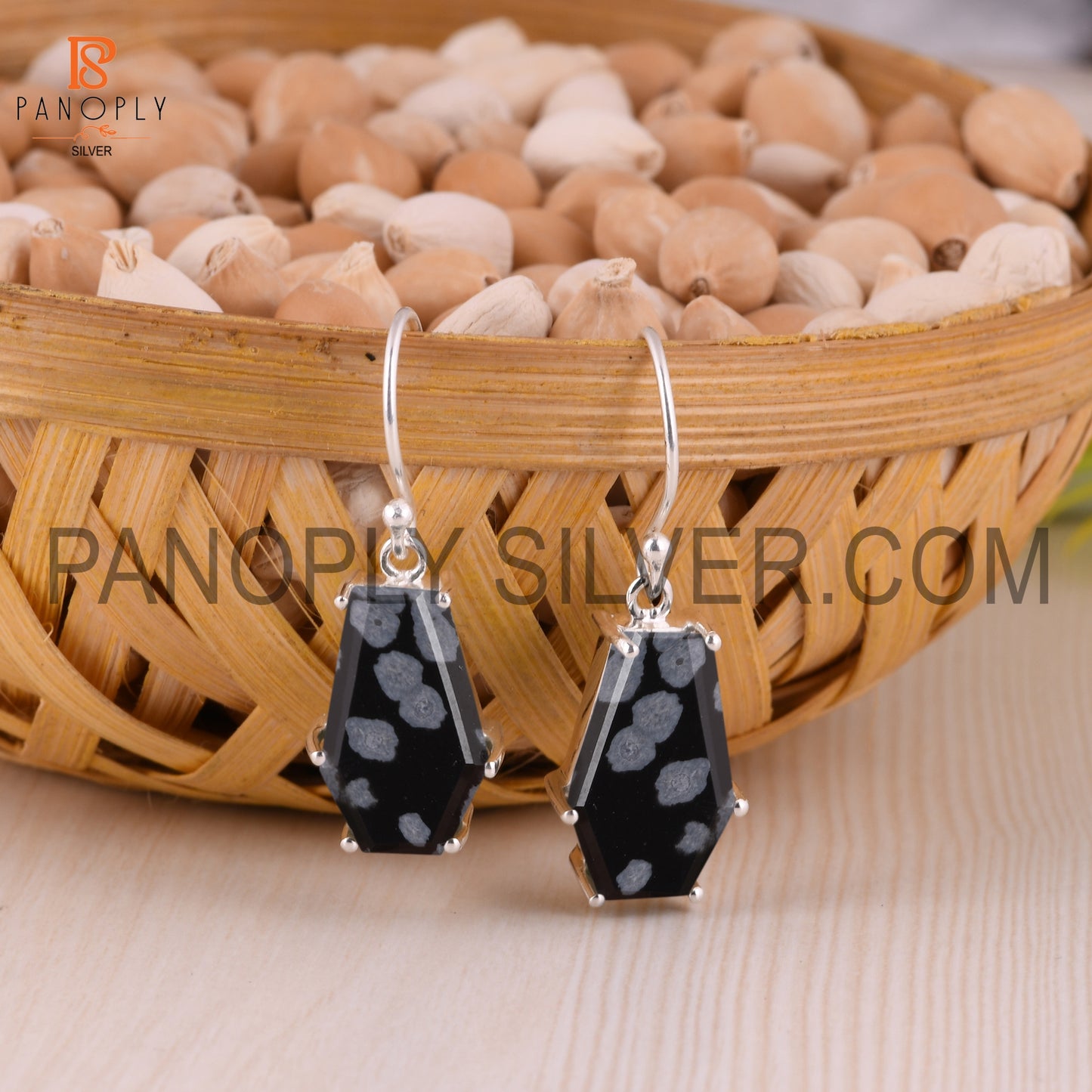 Cuffin Shape 925 Sterling Silver Black Earrings