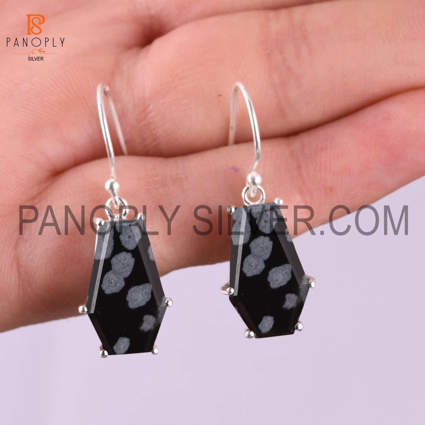 Cuffin Shape 925 Sterling Silver Black Earrings