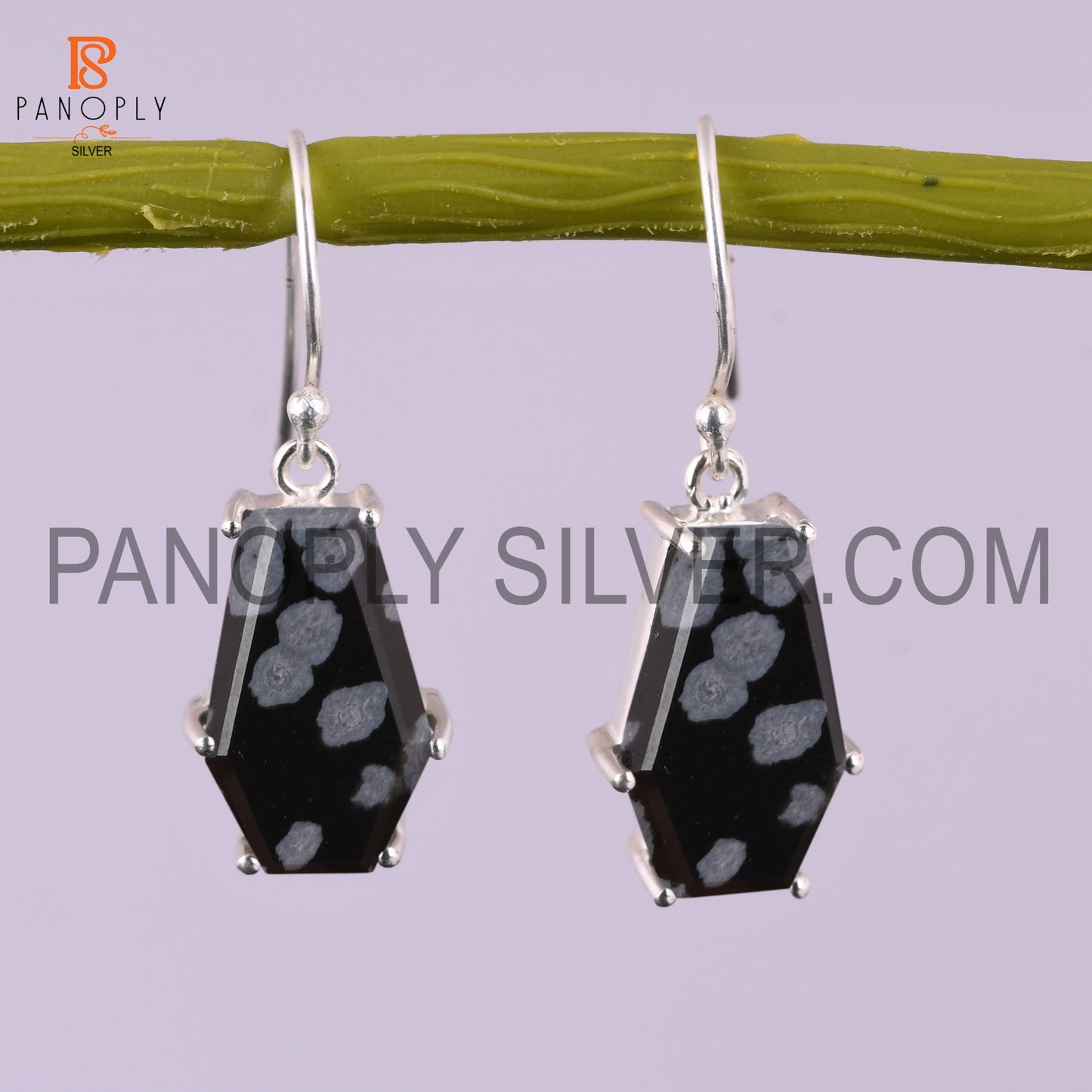 Cuffin Shape 925 Sterling Silver Black Earrings