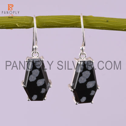 Cuffin Shape 925 Sterling Silver Black Earrings