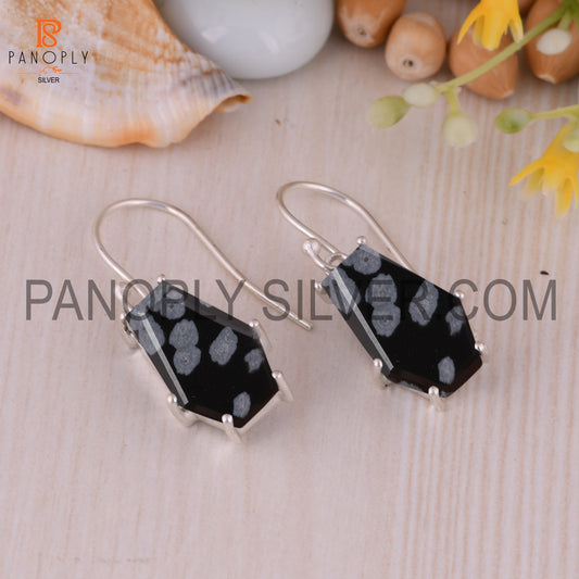 Cuffin Shape 925 Sterling Silver Black Earrings