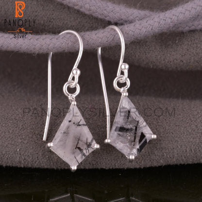 Black Rutile Set Fine Silver Kite Shape Drop Earrings