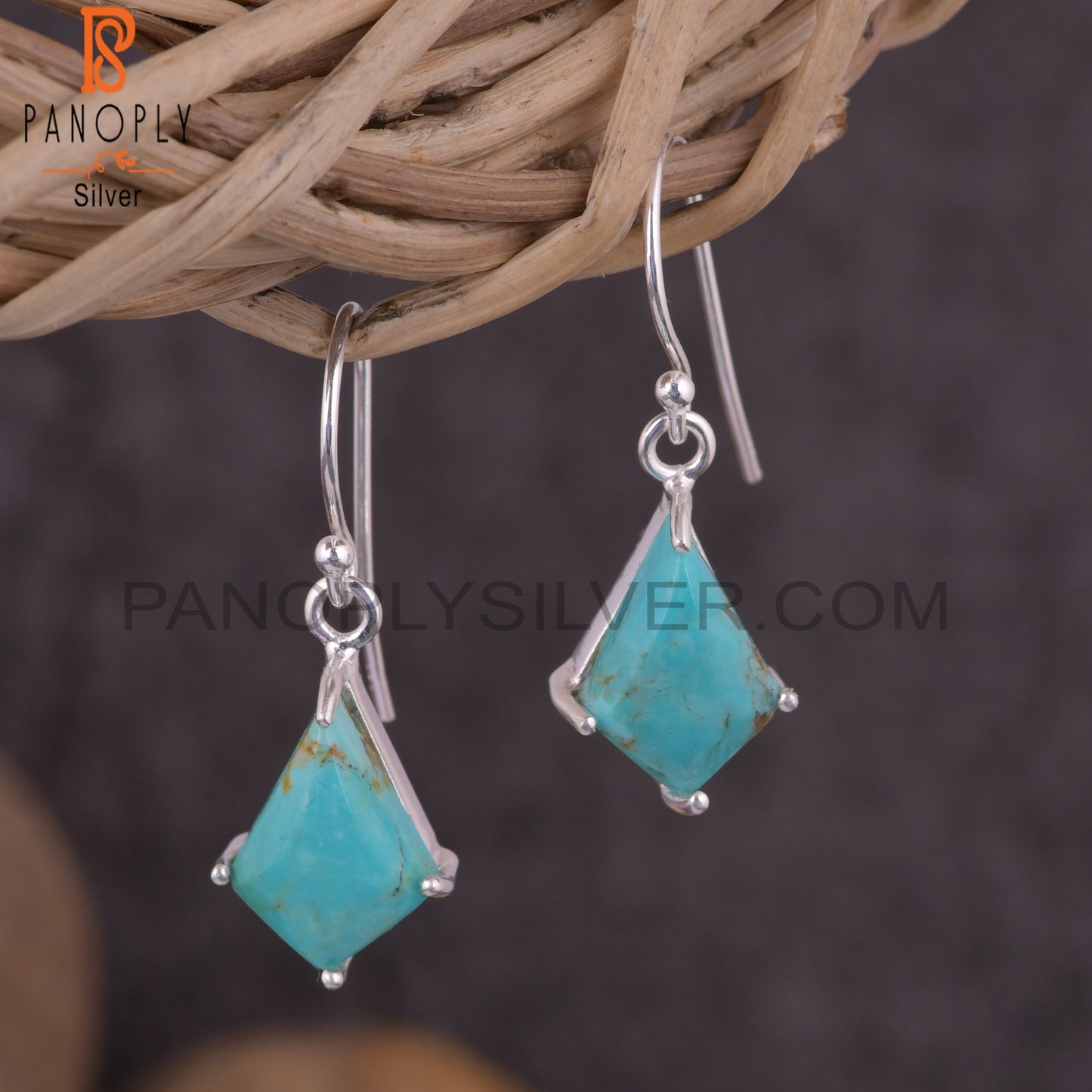 Kingman Turquoise 925 Silver Kite Style Silver Earrings