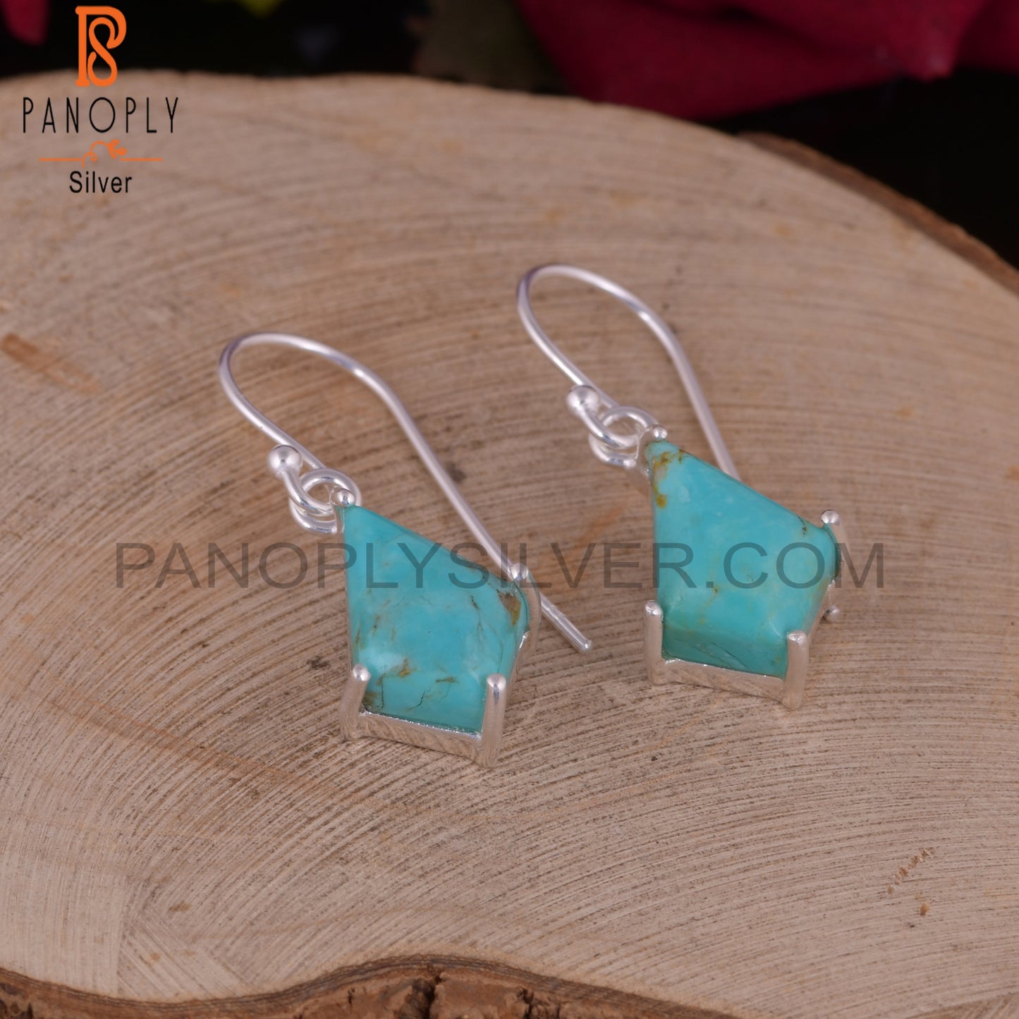 Kingman Turquoise 925 Silver Kite Style Silver Earrings