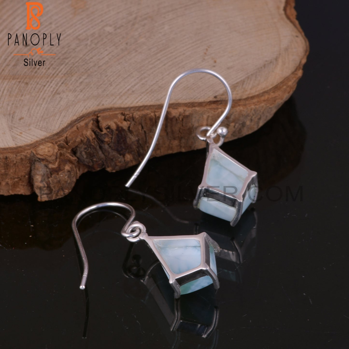 Larimar Set Fine 925 Sterling Silver Kite Shape Silver Earrings