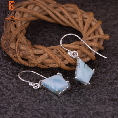 Larimar Set Fine 925 Sterling Silver Kite Shape Silver Earrings