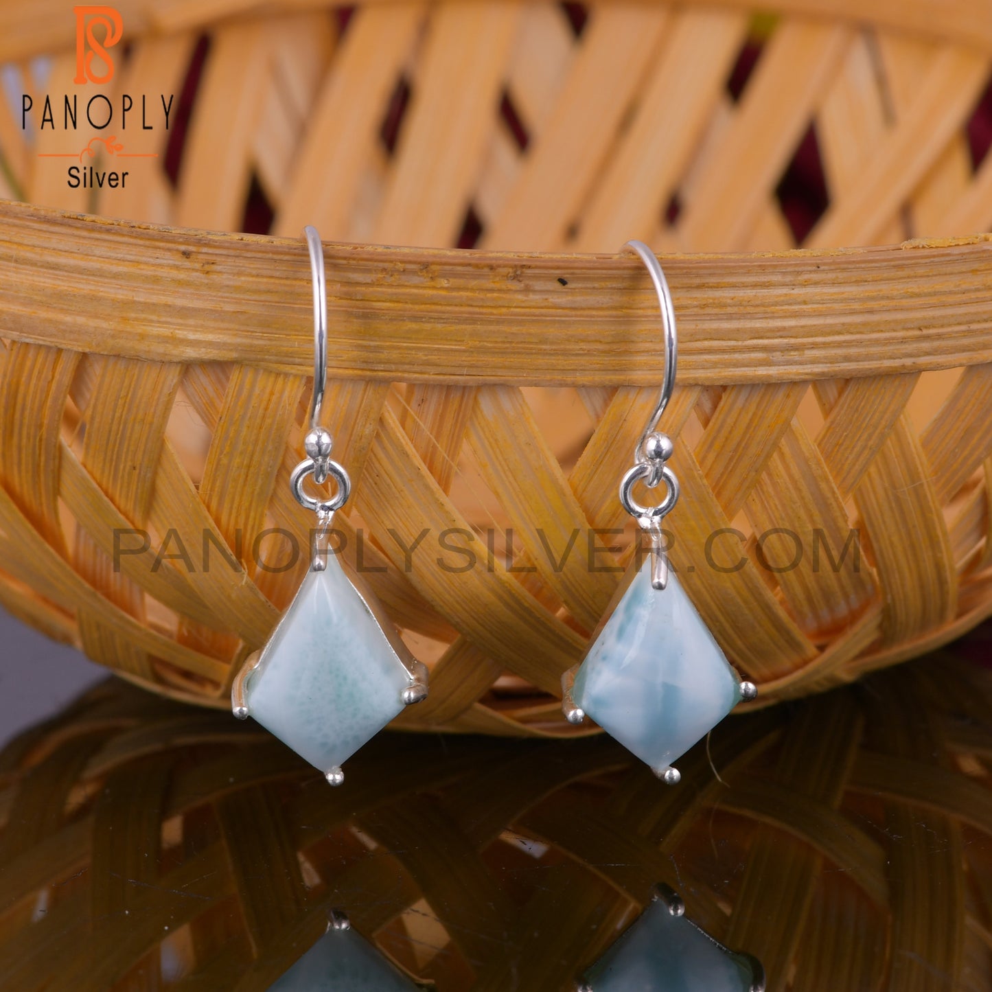 Larimar Set Fine 925 Sterling Silver Kite Shape Silver Earrings