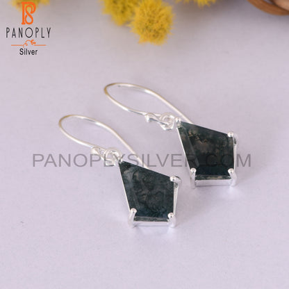 Moss Agate 925 Sterling Silver White Hanging Earrings