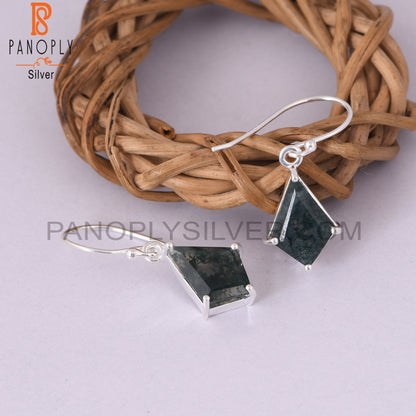 Moss Agate 925 Sterling Silver White Hanging Earrings