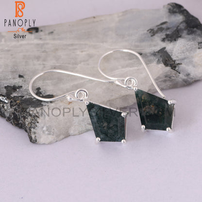 Moss Agate 925 Sterling Silver White Hanging Earrings