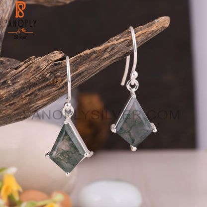 Moss Agate 925 Sterling Silver White Hanging Earrings