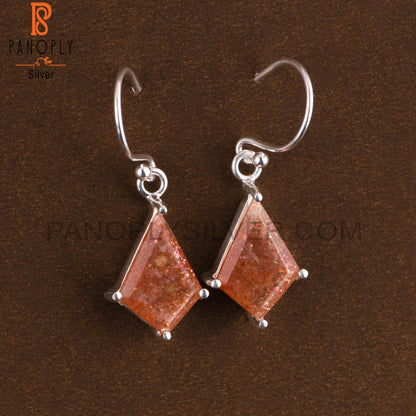 Sun Stone 925 Sterling Silver Cut Kite Shape Earrings