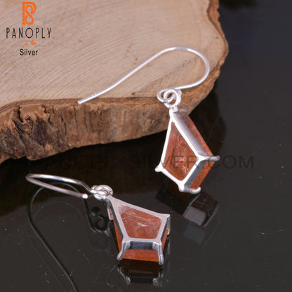Sun Stone 925 Sterling Silver Cut Kite Shape Earrings