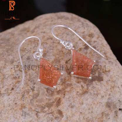 Sun Stone 925 Sterling Silver Cut Kite Shape Earrings
