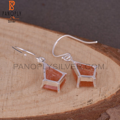 Sun Stone 925 Sterling Silver Cut Kite Shape Earrings