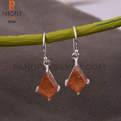 Sun Stone 925 Sterling Silver Cut Kite Shape Earrings