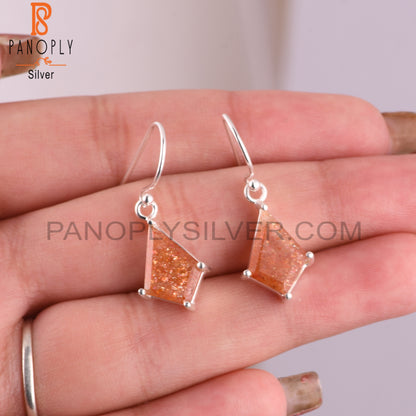 Sun Stone 925 Sterling Silver Cut Kite Shape Earrings