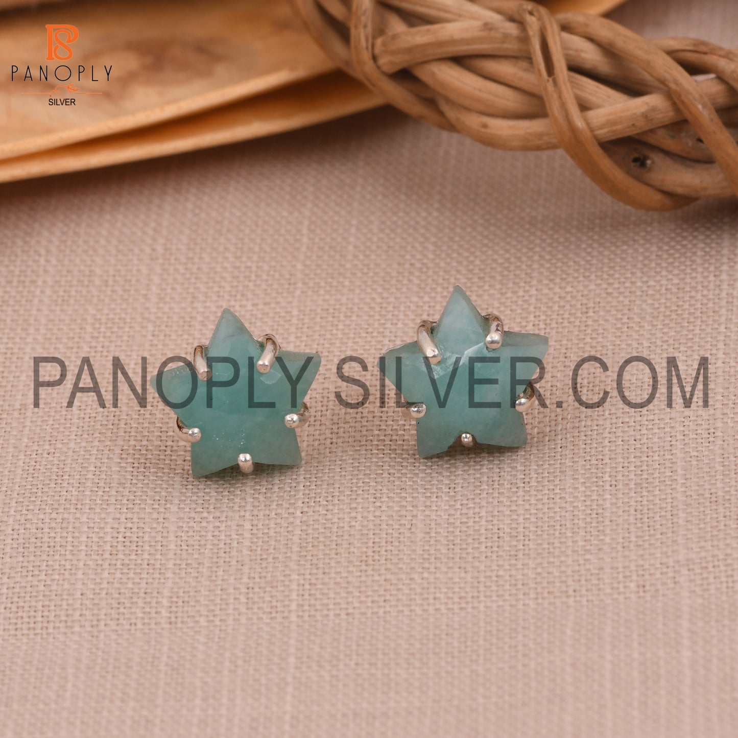 Amazonite 925 Silver Prong Set Star Stud Earrings