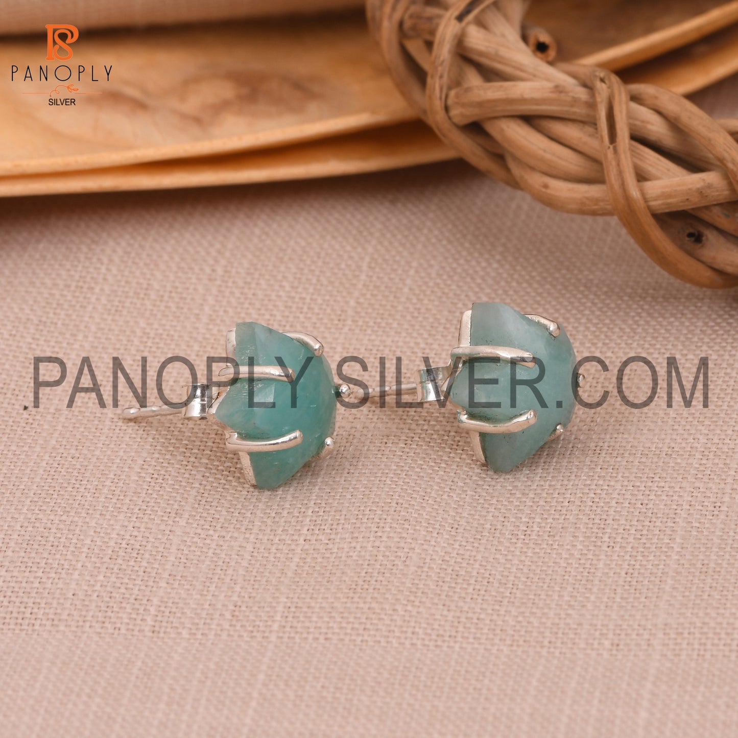 Amazonite 925 Silver Prong Set Star Stud Earrings
