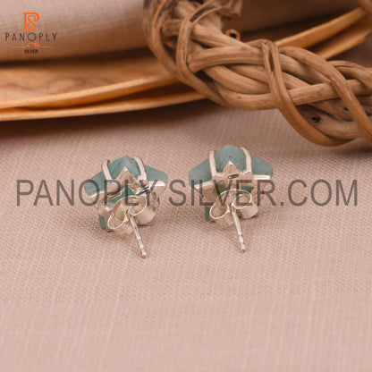 Amazonite 925 Silver Prong Set Star Stud Earrings