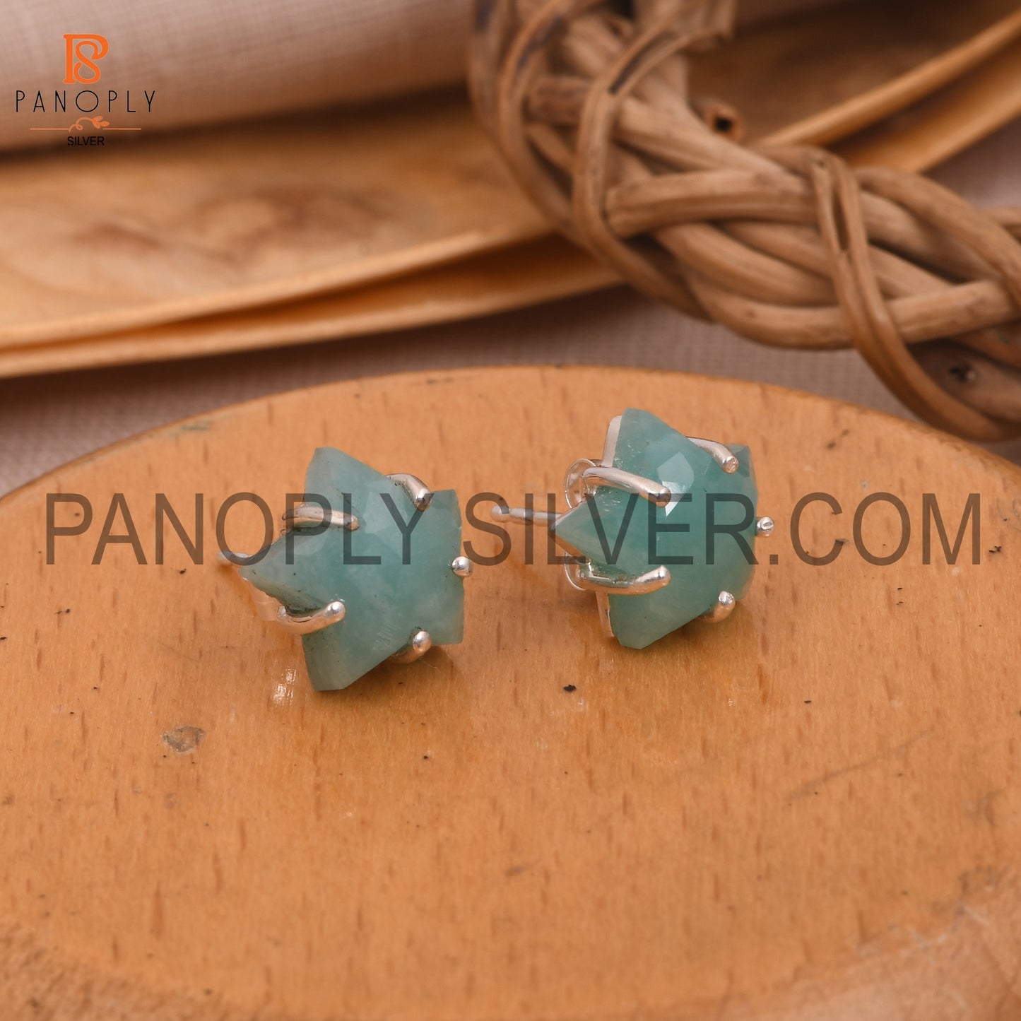 Amazonite 925 Silver Prong Set Star Stud Earrings