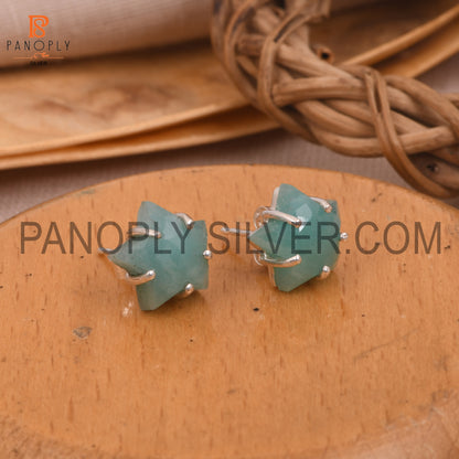 Amazonite 925 Silver Prong Set Star Stud Earrings