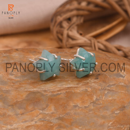 Amazonite 925 Silver Prong Set Star Stud Earrings
