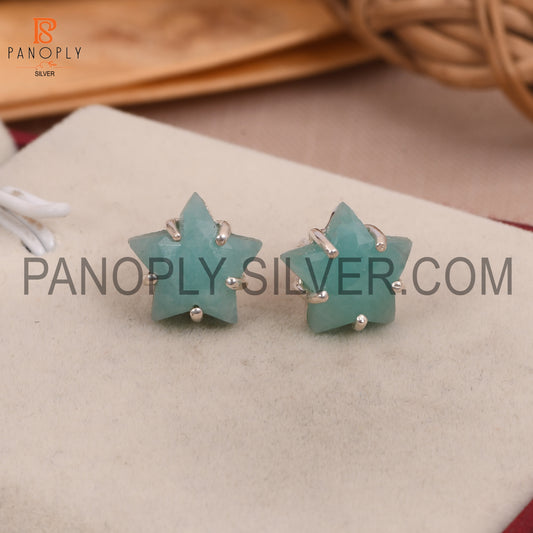 Amazonite 925 Silver Prong Set Star Stud Earrings