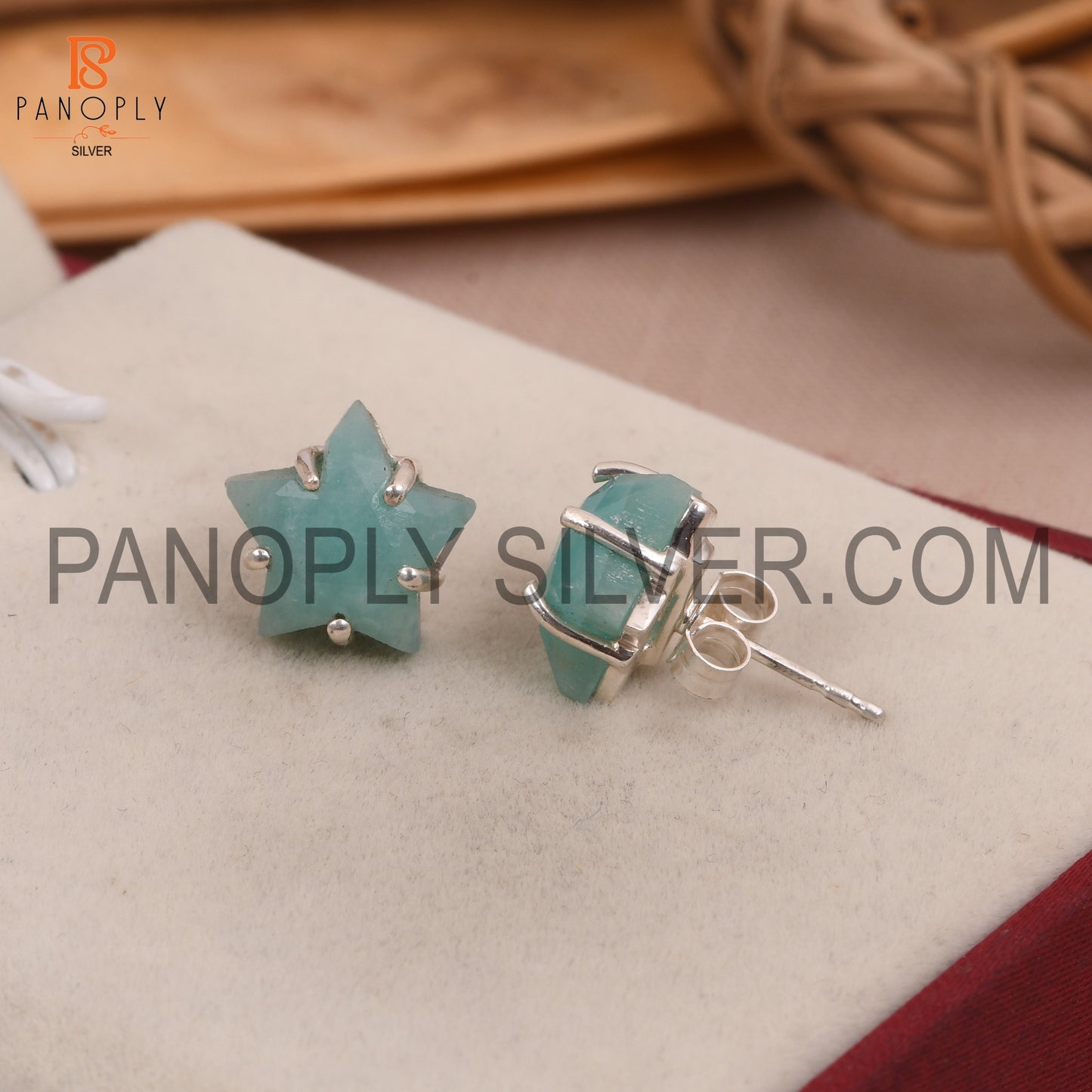 Amazonite 925 Silver Prong Set Star Stud Earrings