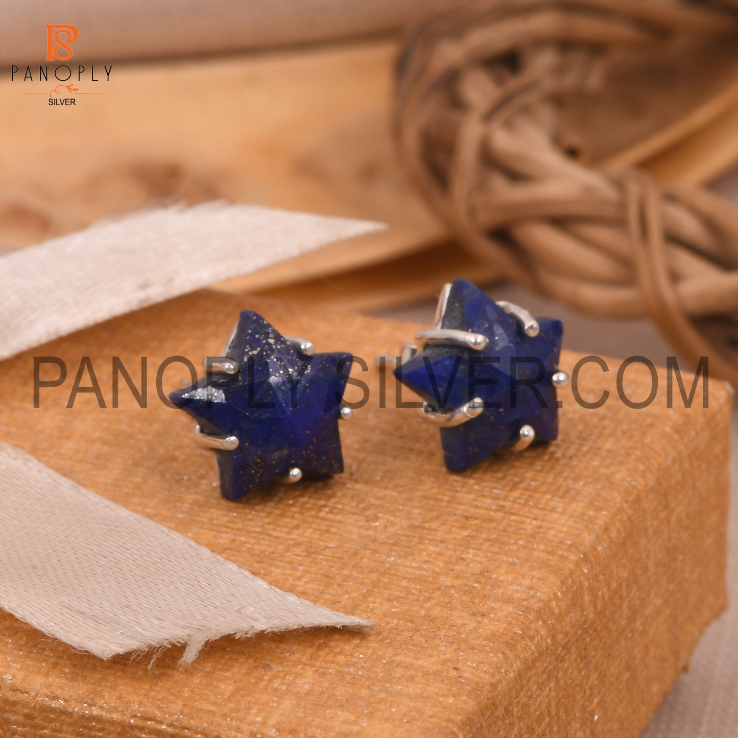 Lapis Lazuli 925 Quality Silver Blue Star Stud Earring