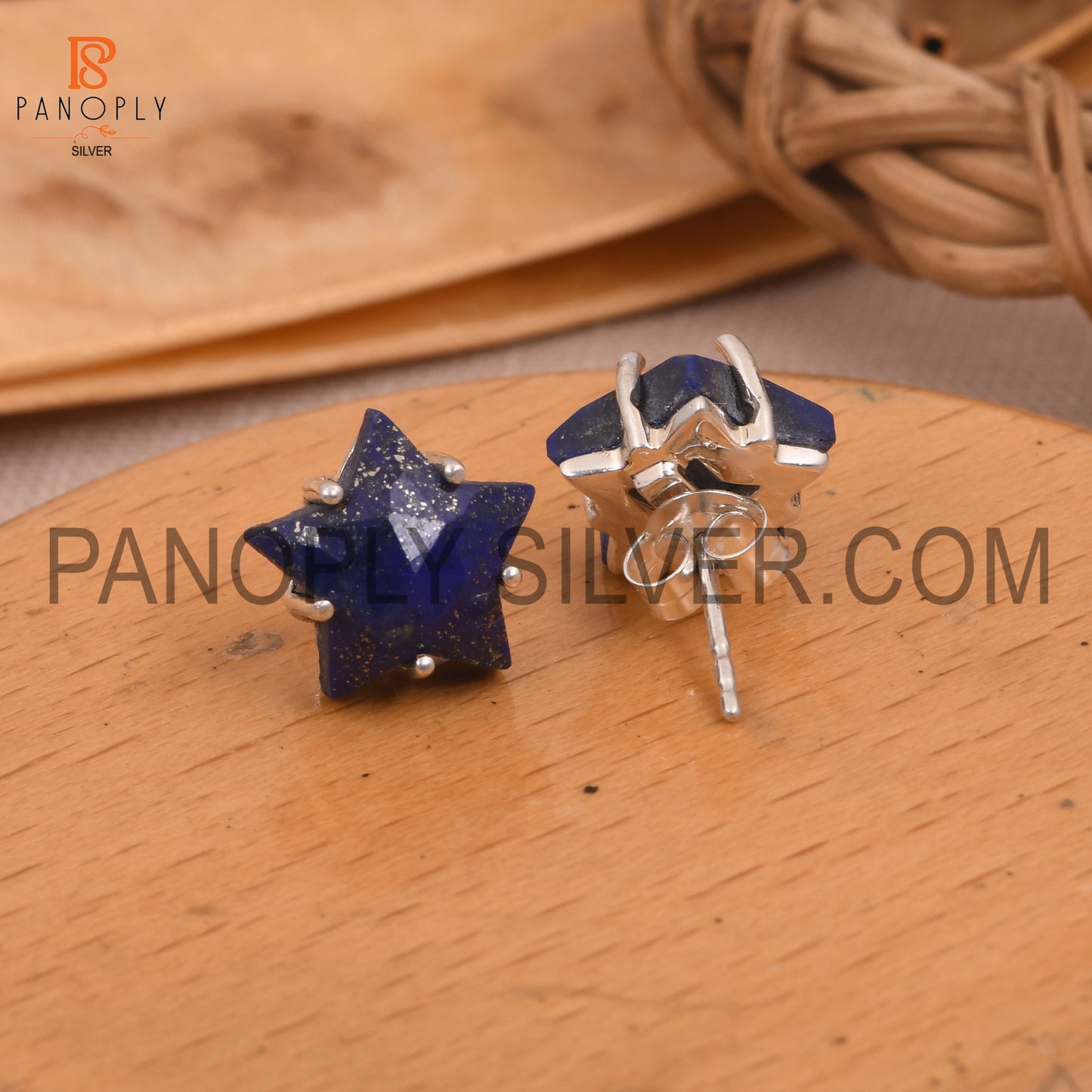 Lapis Lazuli 925 Quality Silver Blue Star Stud Earring