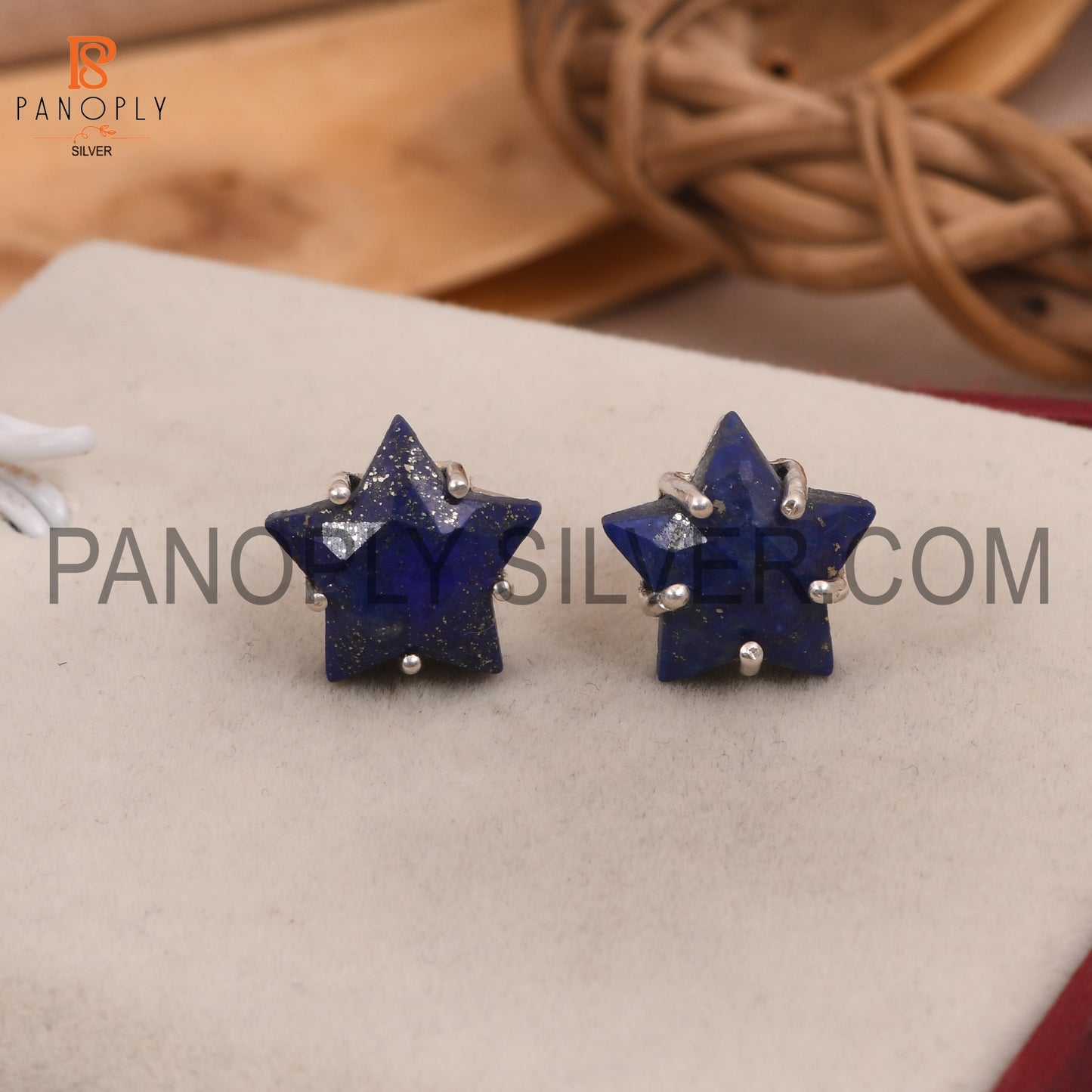 Lapis Lazuli 925 Quality Silver Blue Star Stud Earring