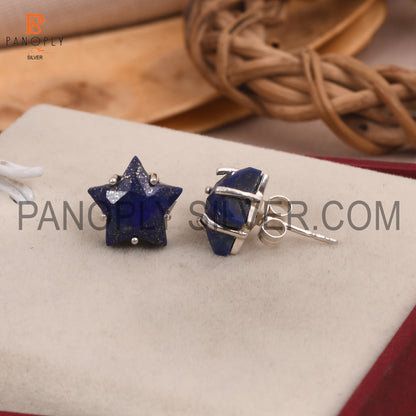 Lapis Lazuli 925 Quality Silver Blue Star Stud Earring