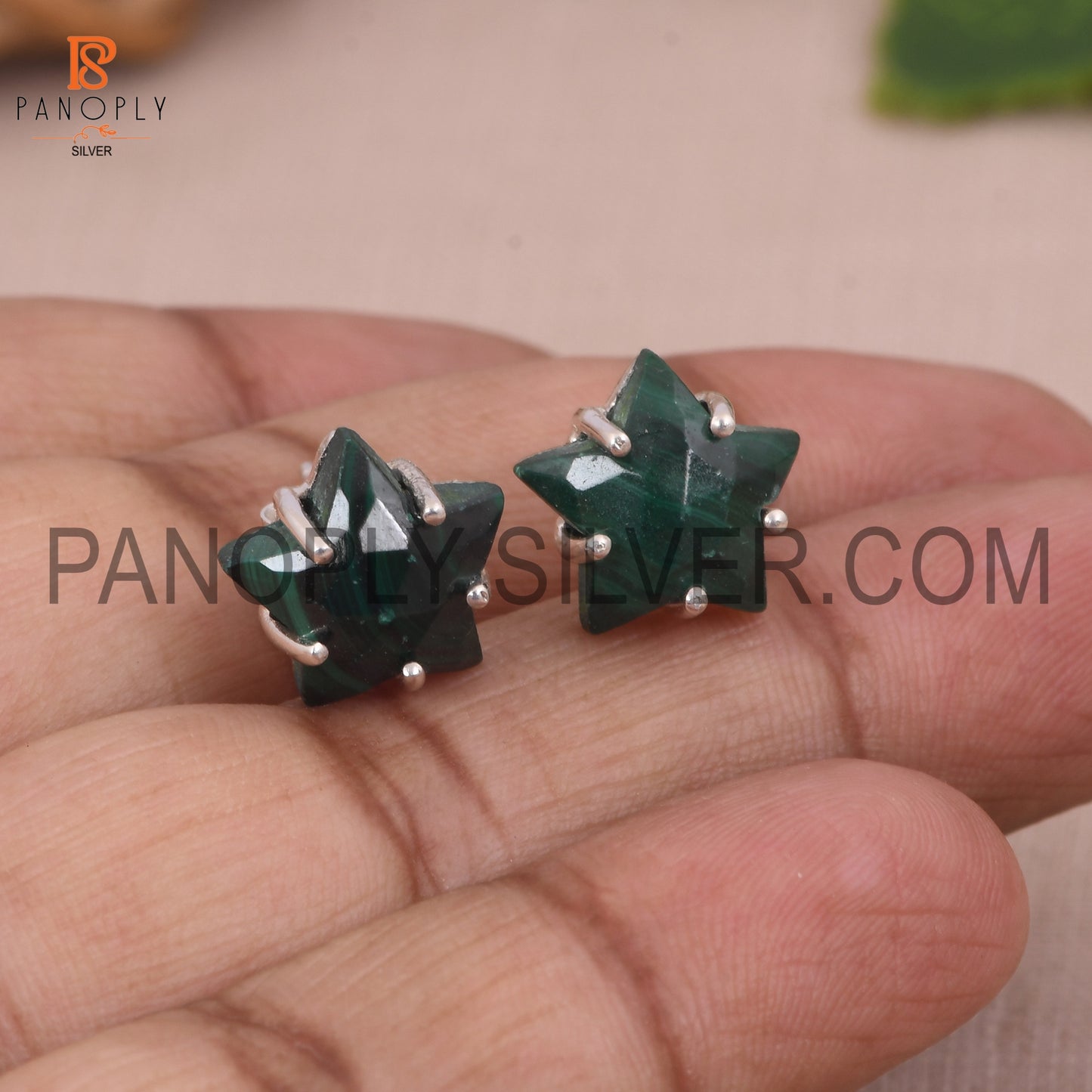 Malachite  925 Quality Silver Star Stud Women Day Gift Earring